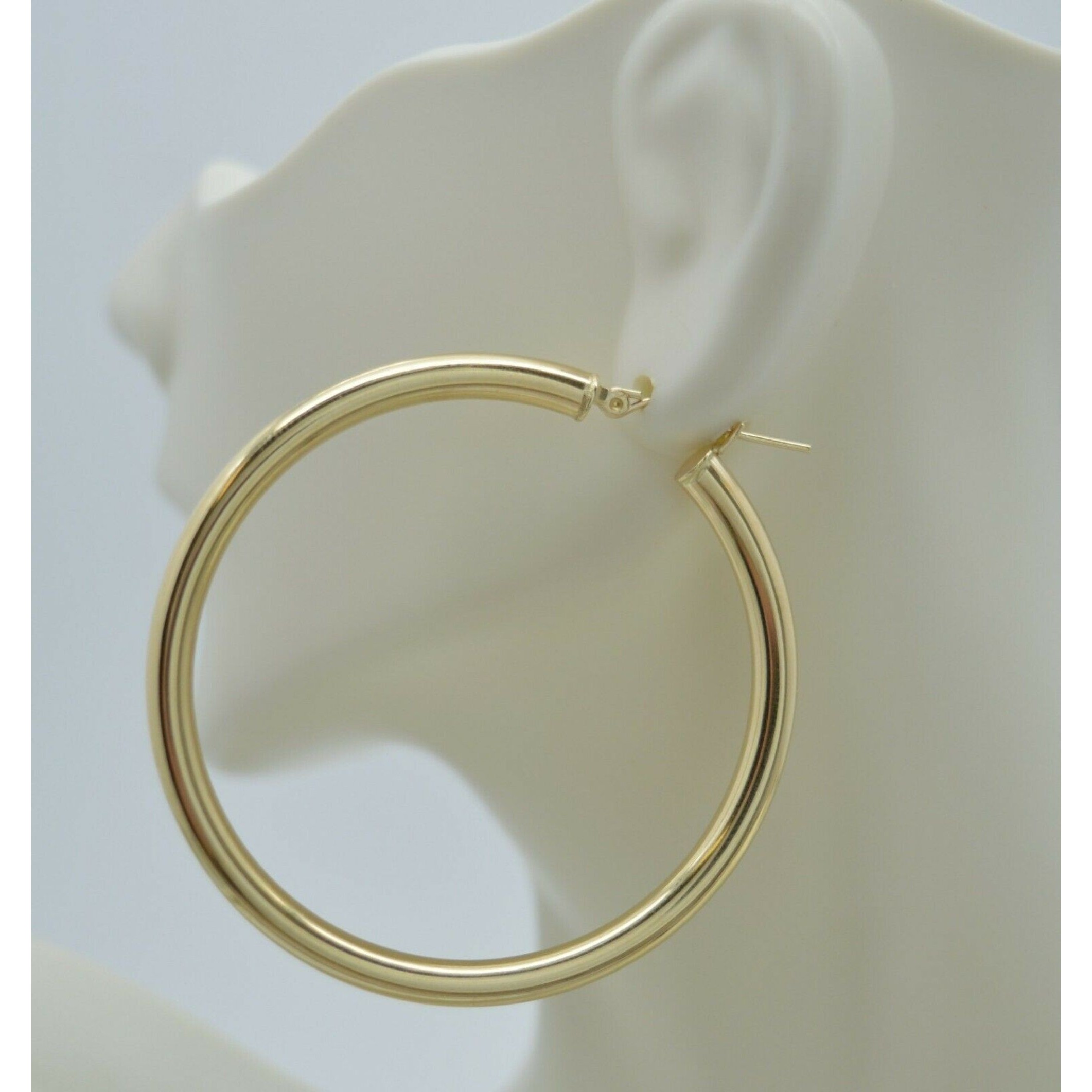 Real 10k Yellow Solid Gold Large Hoop Shiny Earrings | 50mm X4mm 5.2gr